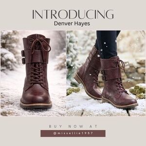 Burgundy Lace-Up Combat Boots | Buckle Detail | Winter-Ready Style | Bundle SZ 8